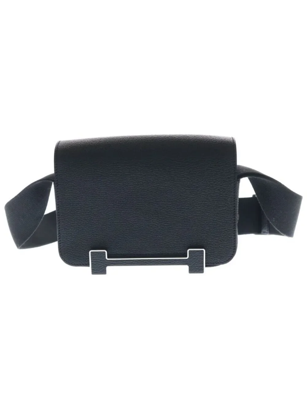 Hermes Geta Black Chevre Shoulder Bag Leather Silver